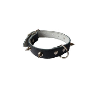 Zgarda Piele Naturala, cu Colti, 25 mm x 40 cm, Negru