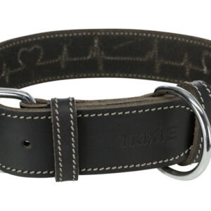 Trixie Zgarda Piele Rustic Heartbeat, L-XL: 55-56 cm/40 mm, Negru, 18987