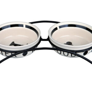 Trixie Set 2 Castroane Ceramice Cu Suport Metalic, 2x0.25 l/13 cm/27x7x14 cm, Alb/Negru, 24640