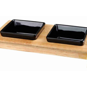 Trixie Set 2 Castroane Ceramice Cu Suport Lemn, 2x0.2 l/ 10x10 cm/ 28x5x15, Negru/Maro, 24820