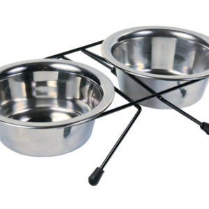 Trixie Set 2 Castroane Inox Cu Suport Metalic, 2x0.45 l/ 13 cm/28x6x15 cm, 24831