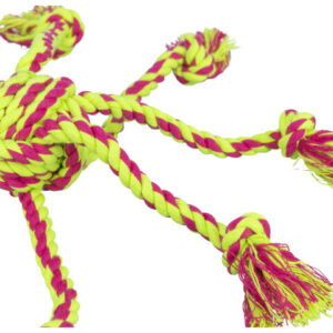 Trixie Jucarie Pentru Caini, Sfoara Cu Minge Tesuta, 7 cm, Lime/Roz, 32650