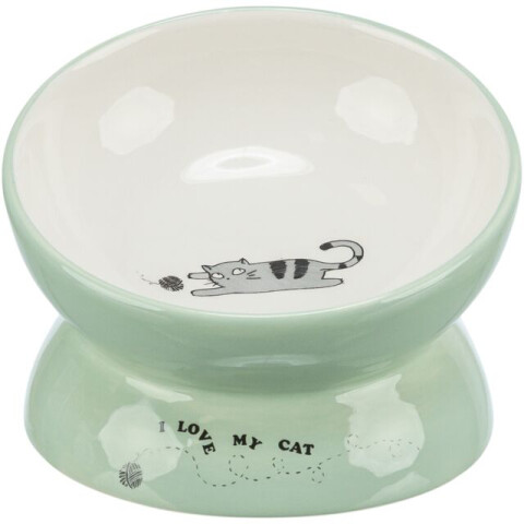 Trixie Castron Ceramic Pentru Pisici, Ridicat, Forma Ergonomica, 0.15 l/ø 13 cm, Verde Salvie/Alb, 24470 - imagine 4