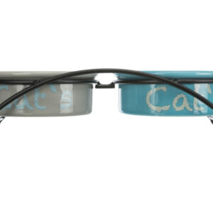 Trixie Set 2 Castroane Ceramice Cu Suport Metalic, 2x0.3 l/12 cm/26x7x13 cm, Gri/Roz/Albastru, 24791