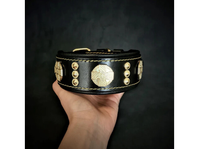 Bestia Zgarda Maximus, Piele Naturala, S, Negru/Auriu - imagine 10