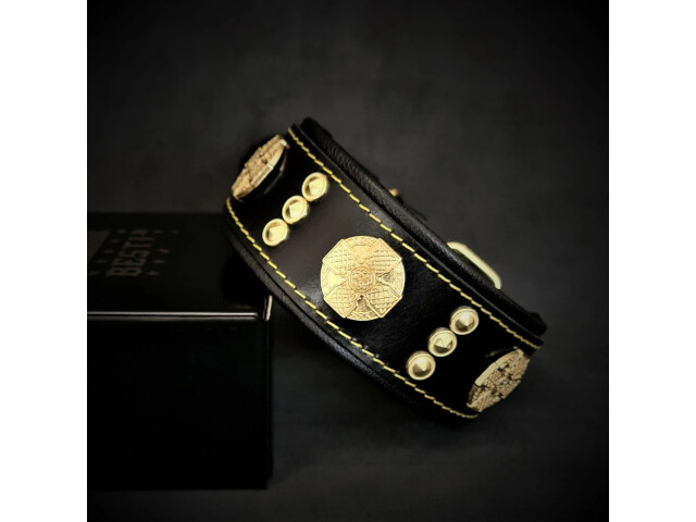 Bestia Zgarda Maximus, Piele Naturala, S, Negru/Auriu - imagine 11