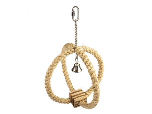 duvoplus Jucarie Pentru Pasari, Coarda Din Sisal Cu Cub De Lemn Si Clopotel, 33x22x22cm, L13563 - imagine 3