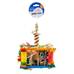 duvoplus Jucarie Pentru Pasari, Cutie De Lemn Cu Sisal Si Nuca De Cocos, Multicolor, 18x18x28 cm, L14422