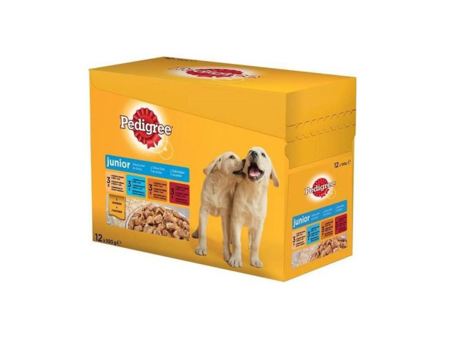 Pedigree Hrana Umeda Pentru Caini, Pedigree Junior, Selectii De Carne Cu Orez In Aspic, 12x100 g