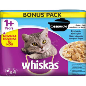 Whiskas Hrana Umeda Pentru Pisici, Whiskas Casserole, Adult, Selectie De Peste In Aspic, 4x85 g