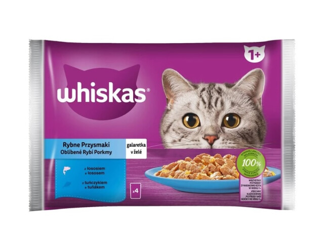 Whiskas Hrana Umeda Pentru Pisici, Whiskas Adult, Selectii Din Peste In Aspic, 4x85 g
