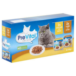 PreVital Hrana Umeda Pentru Pisici, Prevital, Cu Miel/Ficat/Pui/Rata, 4x100 g