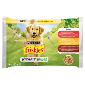 Purina Hrana Umeda Pentru Caini, Friskies Vitafit Adult, Vita/Pui/Miel In Aspic, 4x100 g