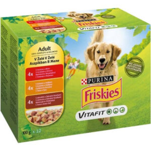 Purina Hrana Umeda Pentru Caini, Friskies Vitafit Adult, Pui/Vita/Miel, 12x100 g