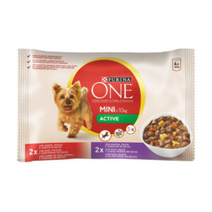 Purina Hrana Umeda Pentru Caini, One Mini Active, Cu Vita, 4x100 g