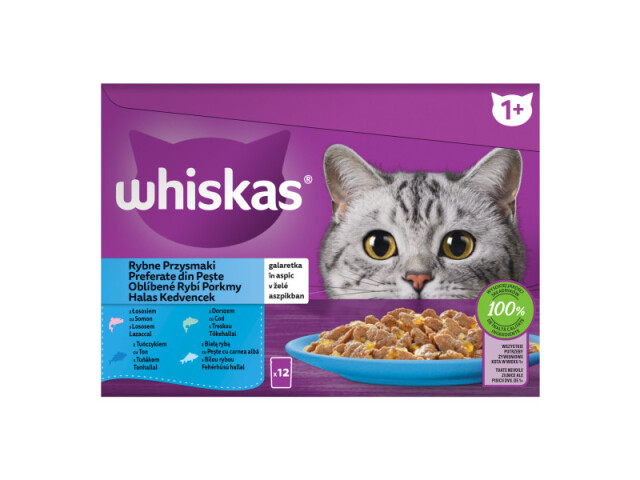Whiskas Hrana Umeda Pentru Pisici, Whiskas Adult, Preferate Din Peste In Aspic,12x85 g