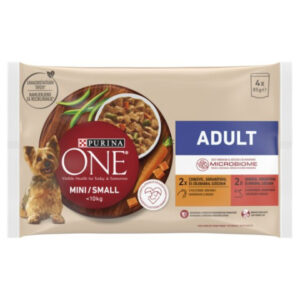 Purina Hrana Umeda Pentru Caini, One Mini Adult, Cu Pui Si Vita, 4x85 g