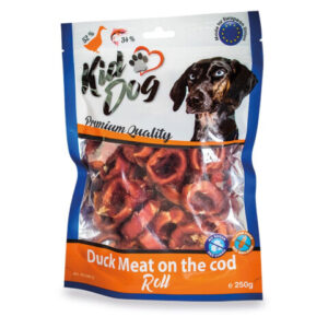 KidDog Recompense Pentru Caini, Carne De Rata Pe Rolou De Cod, 250 g, A04612