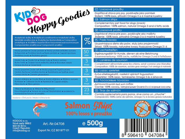 KidDog Recompense Pentru Caini, Fasii De Somon, 500 g, A04708