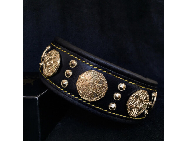 Bestia Zgarda Maximus, Piele Naturala, S, Negru/Auriu - imagine 4