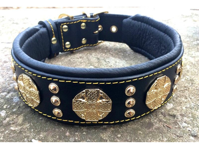 Bestia Zgarda Maximus, Piele Naturala, S, Negru/Auriu