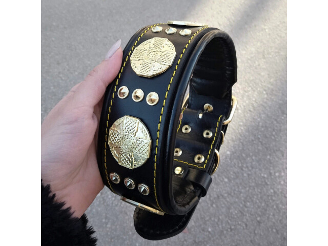 Bestia Zgarda Maximus, Piele Naturala, S, Negru/Auriu - imagine 6