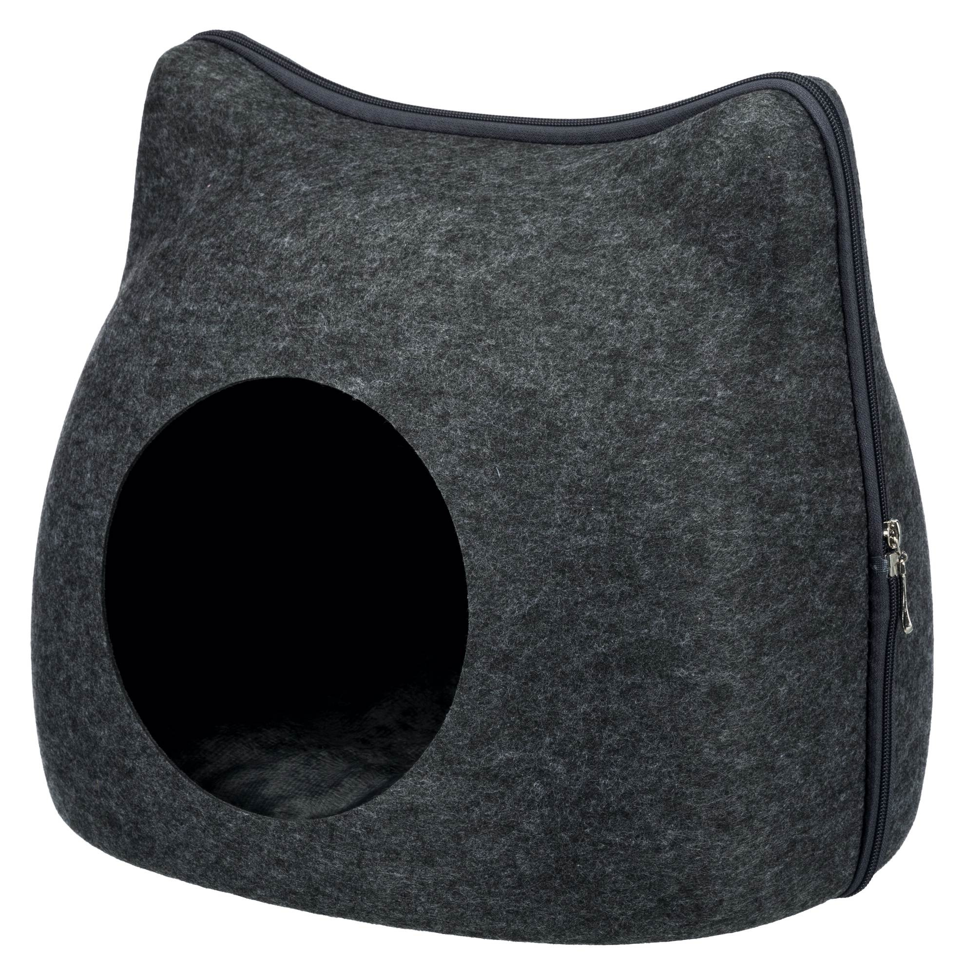 Trixie Cos Soft Cu Fermoar, Forma Cap Pisica, 38x35x37 cm, Antracit, 36318 - imagine 3