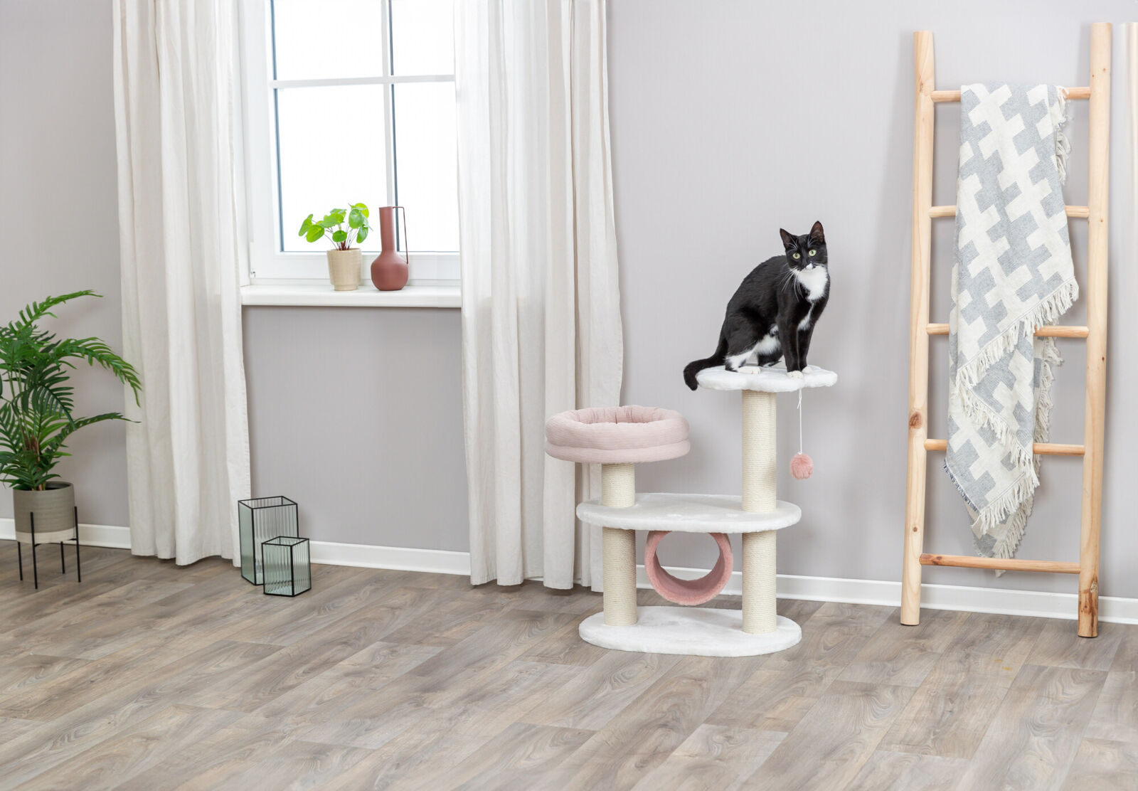 Trixie Ansamblu Cat Tree Isabella, 58x38x70 cm, Alb/Roz Antic, 44472 - imagine 14