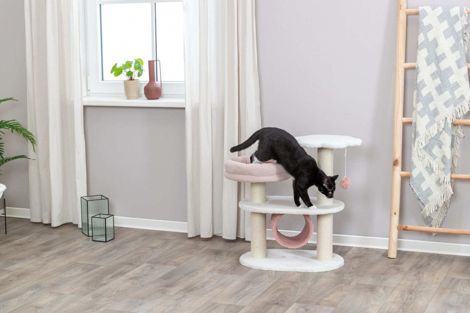 Trixie Ansamblu Cat Tree Isabella, 58x38x70 cm, Alb/Roz Antic, 44472 - imagine 10