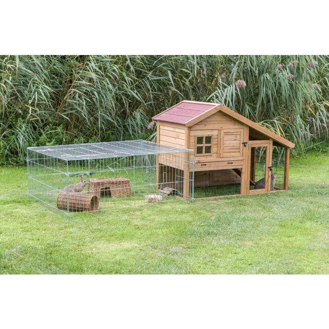 Trixie Cusca De Exterior Pentru Rozatoare, Cu Spatiu De Joaca, Lemn, 151x107x80 cm, Maro, 62335 - imagine 9