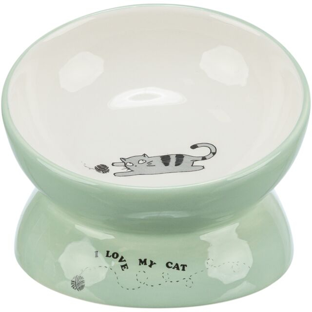 Trixie Castron Ceramic Pentru Pisici, Ridicat, Forma Ergonomica, 0.15 l/ø 13 cm, Verde Salvie/Alb, 24470 - imagine 8