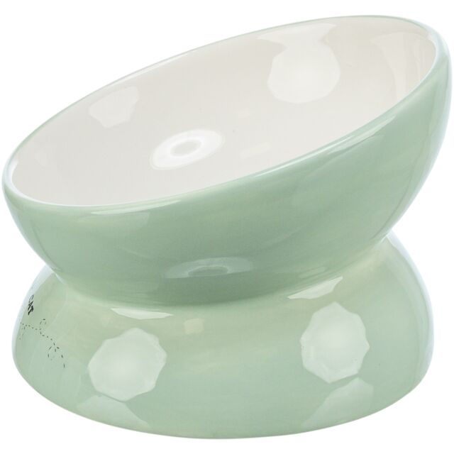 Trixie Castron Ceramic Pentru Pisici, Ridicat, Forma Ergonomica, 0.15 l/ø 13 cm, Verde Salvie/Alb, 24470 - imagine 6