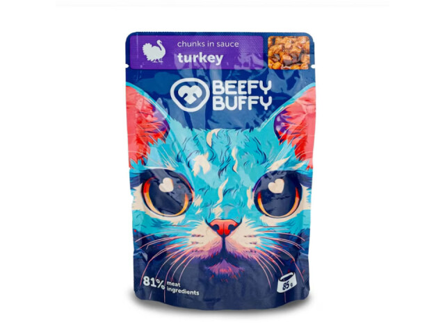 Beefy Buffy Hrana Umeda Pentru Pisici, cu Curcan, 85 g