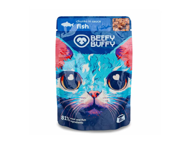 Beefy Buffy Hrana Umeda Pentru Pisici, cu Peste, 85 g
