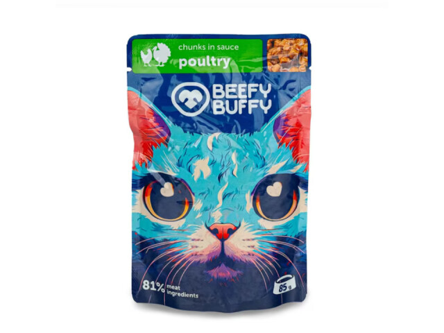 Beefy Buffy Hrana Umeda Pentru Pisici, cu Pasare, 85 g