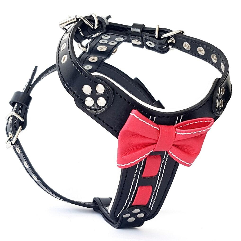 Bestia Ham Bowtie-Papion, Piele Naturala, S: 40-73 cm, Negru/Rosu, pentru Pug, Bulldog, Jack Russel, etc - imagine 9