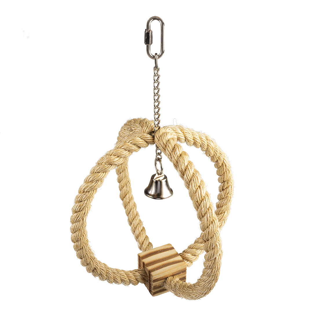duvoplus Jucarie Pentru Pasari, Coarda Din Sisal Cu Cub De Lemn Si Clopotel, 33x22x22cm, L13563 - imagine 7