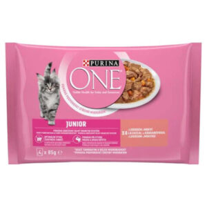 Purina Hrana Umeda One pentru Pisici Junior, cu Somon si Morcovi, 4 x 85 g