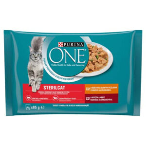 Purina Hrana Umeda One pentru Pisici Sterilizate, cu Pui/Mazare si Vita/Morcovi, 4 x 85 g