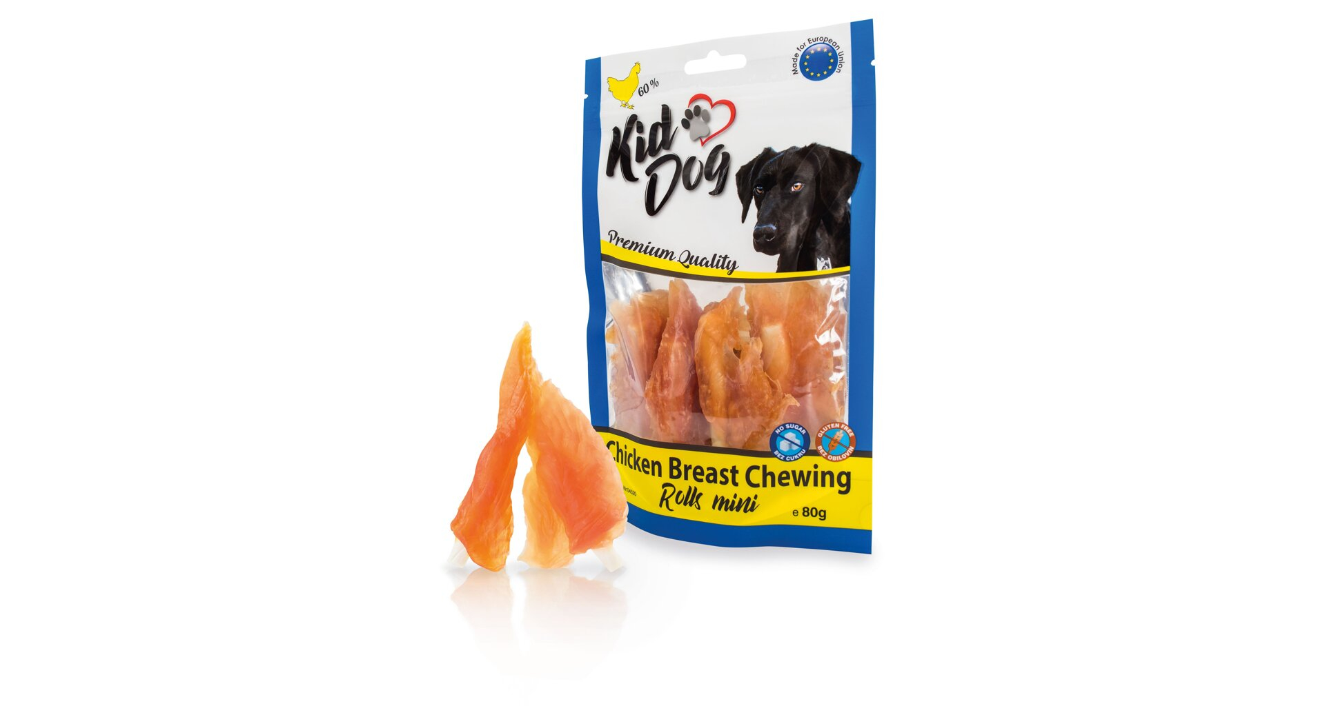KidDog Recompense Pentru Caini, Mini Rulouri Invelite Cu Piept de Pui, 9 cm, 80 g, A04520 - imagine 4