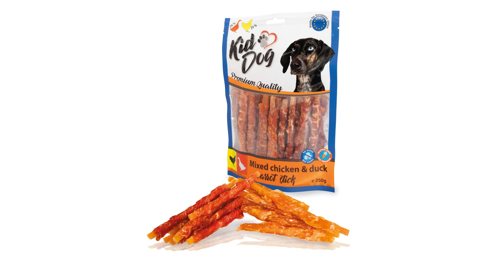 KidDog Recompense Pentru Caini, Mix, Betisoare De Morcov Invelite Cu Pui Si Rata, 250 g, A04598 - imagine 4