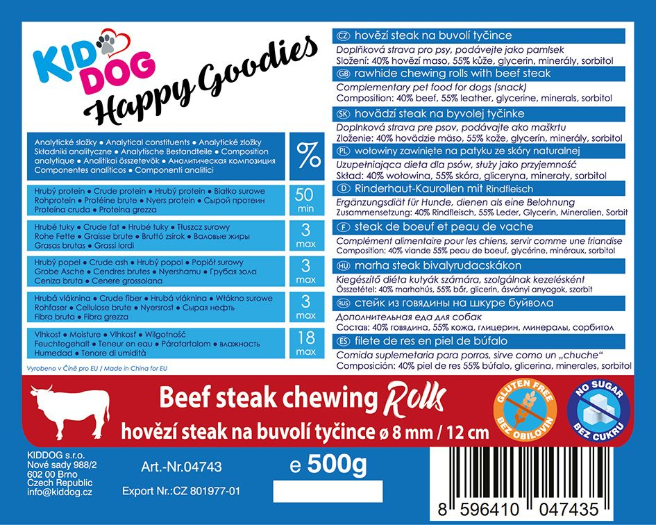 KidDog Recompense Pentru Caini, Rulouri Cu Friptura De Vita, 8 mm/12 cm, 500 g, A04743 - imagine 4